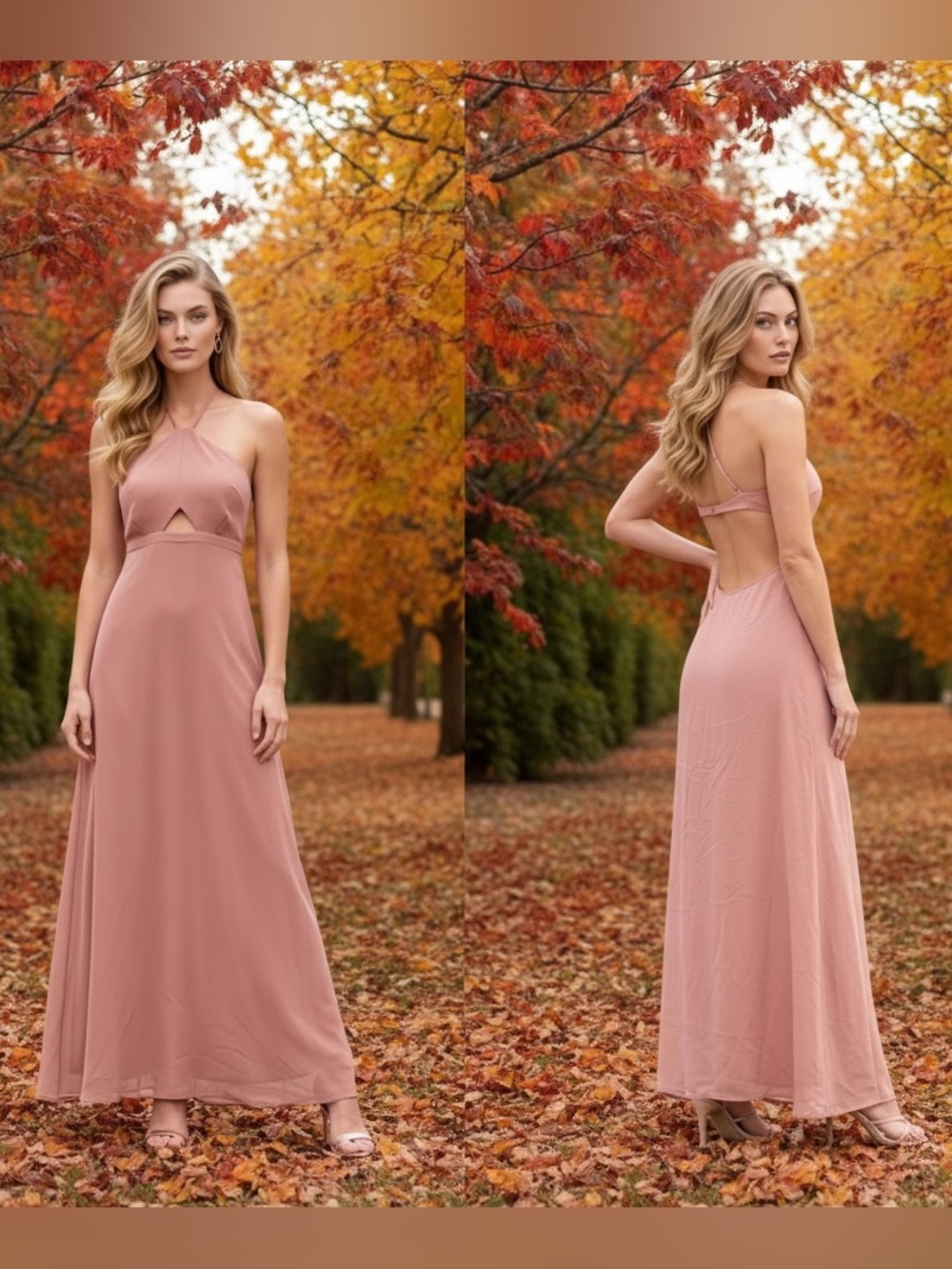 TAVIK Kensington Cutout Maxi Dress Rose Dawn Pink Open Back Halter NWT Small